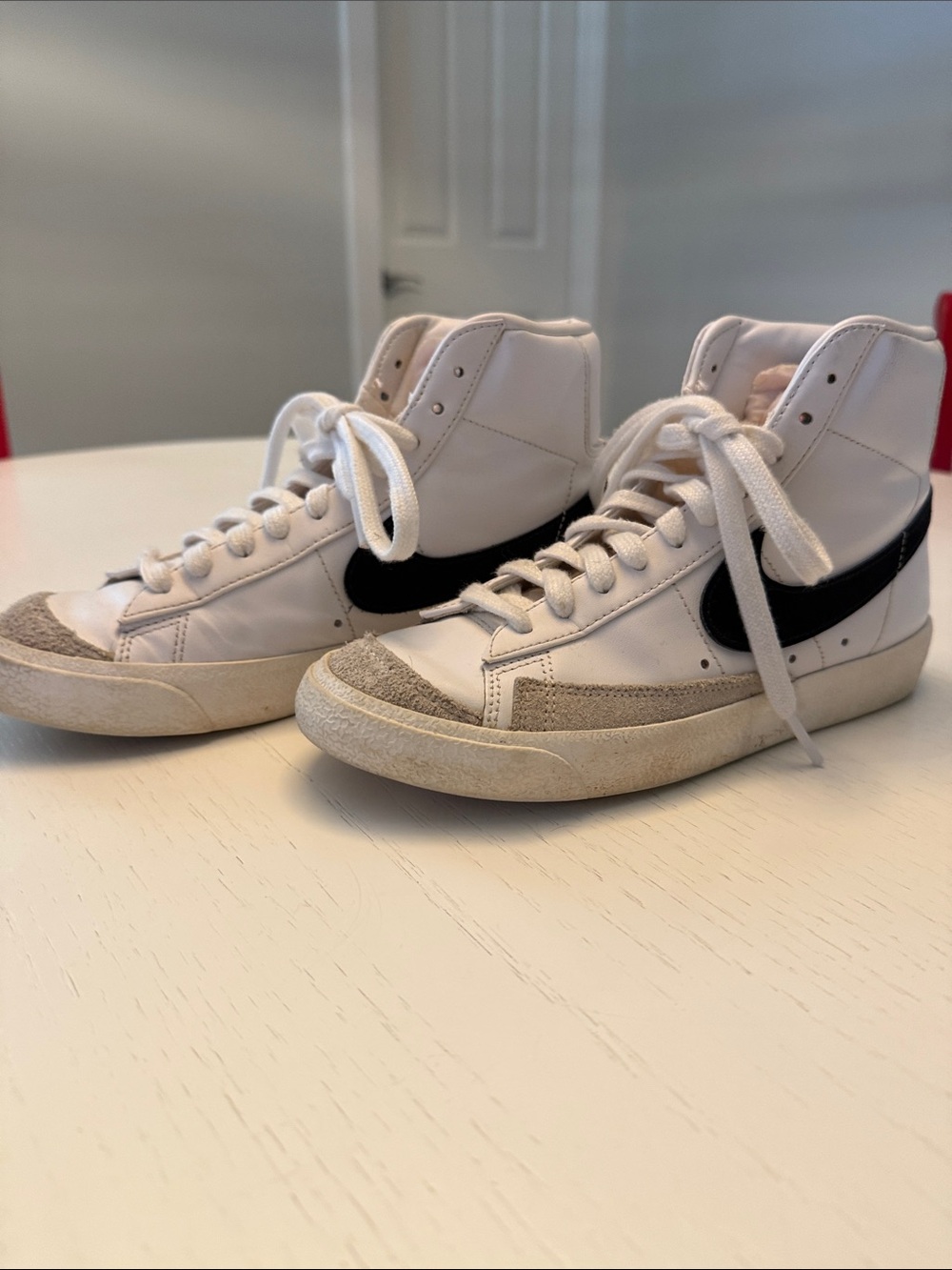 Nike High-Top Sneakers - White with Black Swoosh